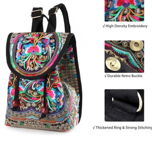 Vintage Embroidered Women Backpack Ethnic Travel Handbag Shoulder Bag.​ main image 4